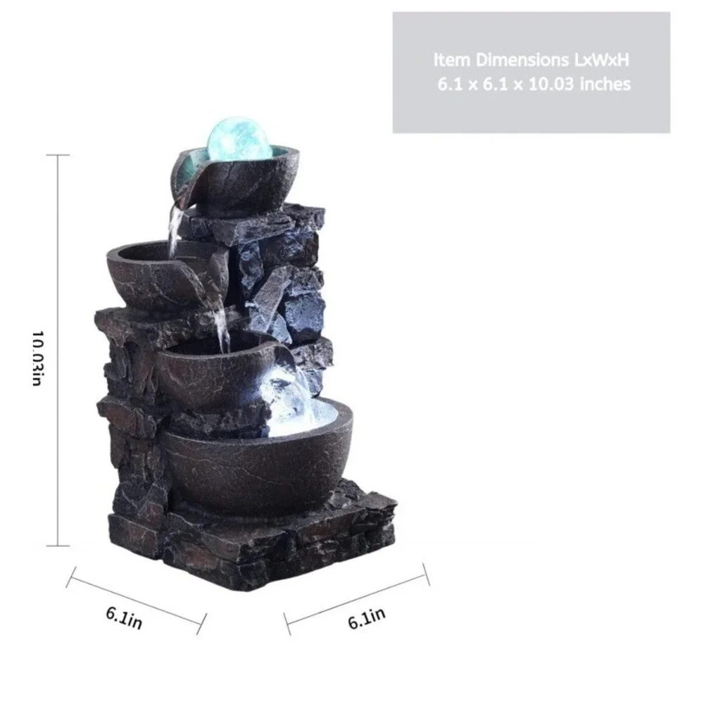 Home Décor Tabletop Fountain Indoor Stone‎ Four Bowls Natural River Rocks